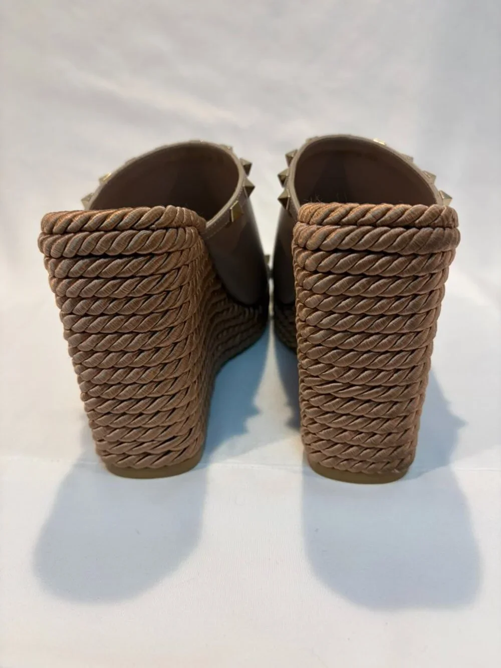 Valentino Garavani Gold Studded Leather Wedge Slide Rope Sandals Espadrille 9 - Picture 5 of 9